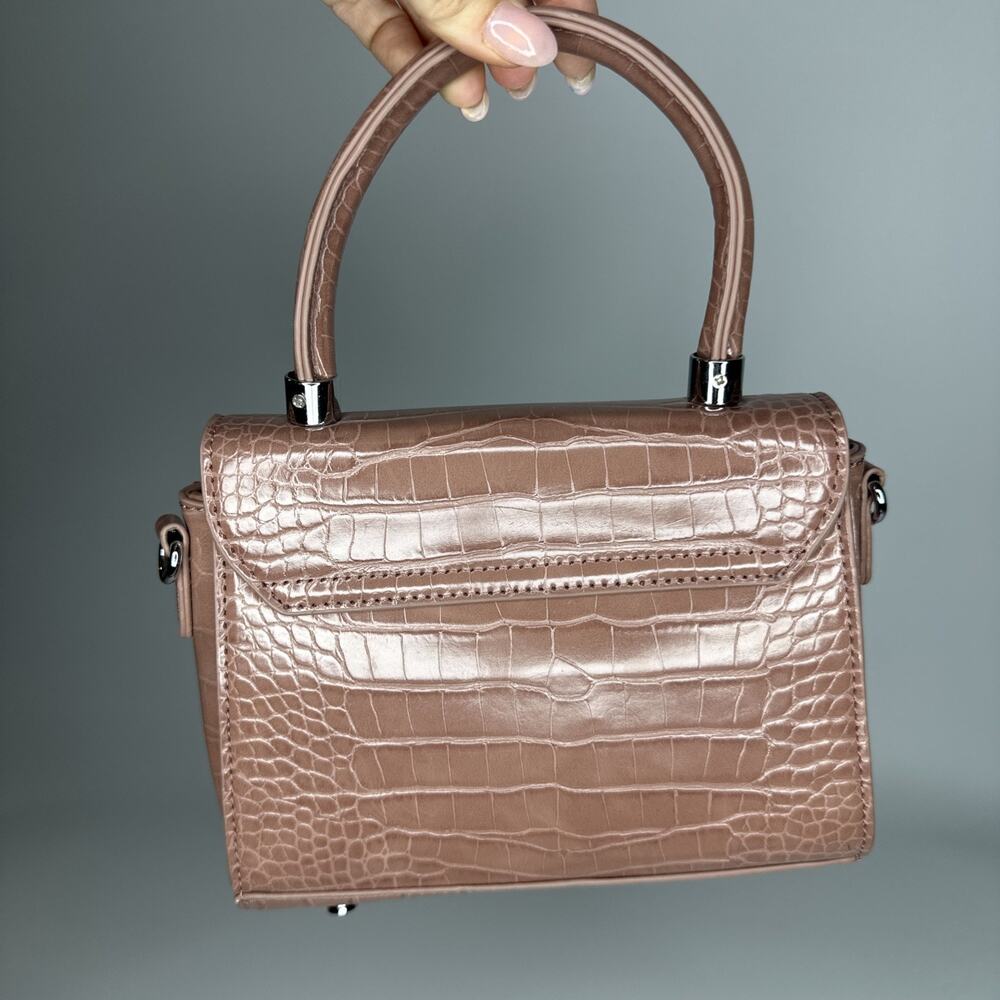 Antik Kraft Croc Embossed Top Handle Mini Crossbody Bag Vegan Leather Tan EUC - Picture 3 of 14